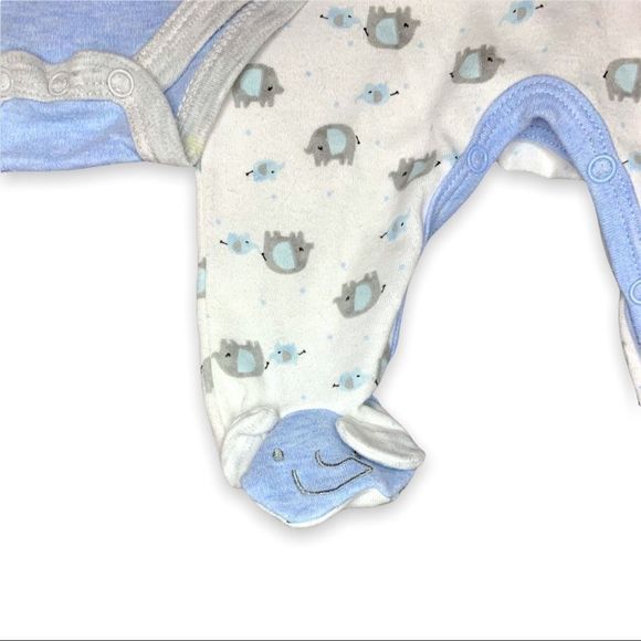 Baby Essentials 3-Piece Matching Set Blue Elephant Onesie & Pants, footies 3M - Picture 4 of 5